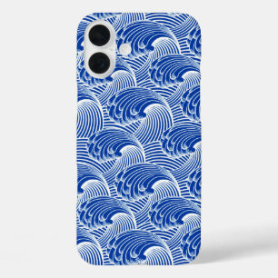 Vintage japanische Wellen, Kobalt Blau und Weiß iPhone 16 Plus Hülle