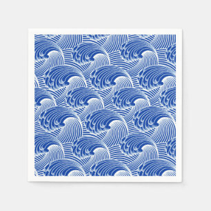 Vintage japanische Wellen, Kobalt Blau und Weiß Serviette