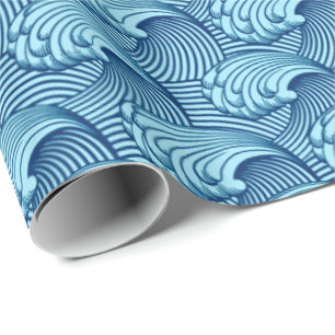 Vintage japanische Wellen, Navy und Himmelblau Geschenkpapier
