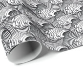 Vintage japanische Wellen, Schwarzweiss Geschenkpapier (Rolleneckpunkt)