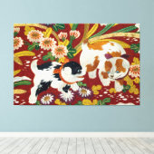 Vintage japanische Welpe und Blume Leinwanddruck (Insitu (Holzboden))