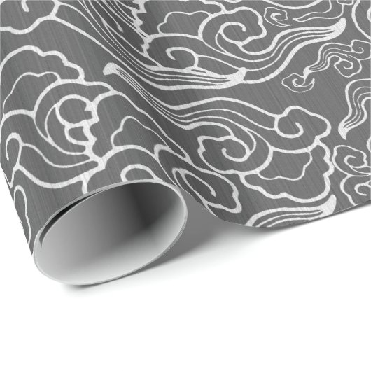 Vintage japanische Wolken, Graphitgrau/Grau Geschenkpapier (Rolleneckpunkt)