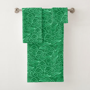 Vintage japanische Wolken, Jade Green Badhandtuch Set