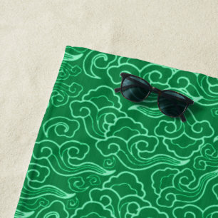 Vintage Japanische Wolken, Jade Green Strandtuch