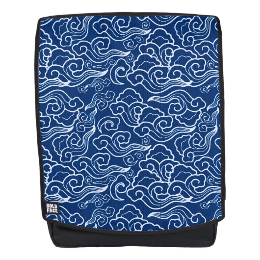 Vintage japanische Wolken, Kobalt Blau und Weiß Rucksack (Vorderseite)