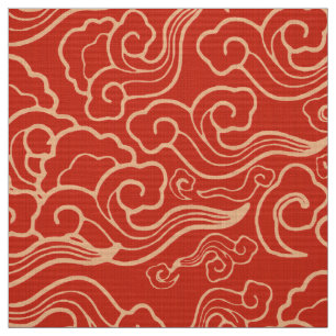 Vintage japanische Wolken, korallenrote Orange Stoff