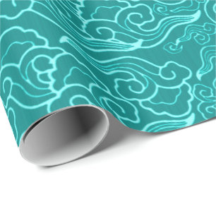 Vintage japanische Wolken, Türkis und Aqua Geschenkpapier