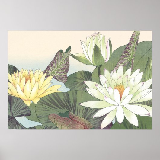 Vintage Japanische Woodblock White Lotus Blume Poster (Vorne)