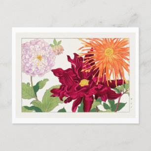 Vintage japanischer Dahlien-Holzschnitt Postkarte
