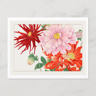 Vintage japanischer Dahlien-Holzschnitt Postkarte