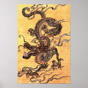 Vintage Japanischer Drache Tapeten Leinwanddruck Poster