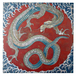 Vintage-Japanischer Drache von Hokusai Keramikflie Fliese