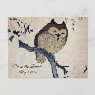 Vintage japanischer Eule Save-the-Date-Karte Ankündigungspostkarte