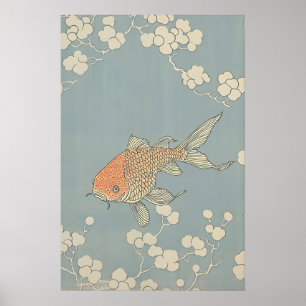 Vintage Japanischer Goldfisch Druck - Retro Japan Poster