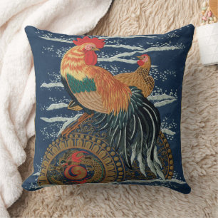 Vintage Japanischer Hahn Henne Drachen Kunst Kissen