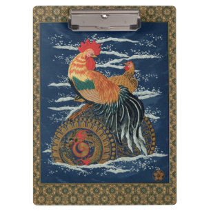Vintage Japanischer Hahn Henne Drachen Kunst Klemmbrett