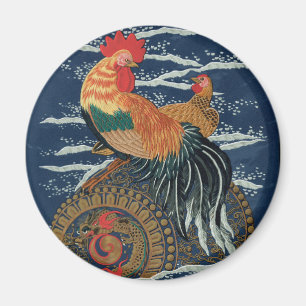 Vintage Japanischer Hahn Henne Drachen Kunst Magnet