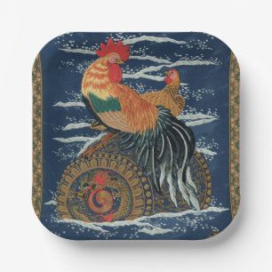 Vintage Japanischer Hahn Henne Drachen Kunst Pappteller