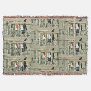 Vintage japanischer Hahn hinter Bambuszaun Kunst Decke