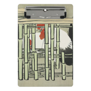 Vintage-Japanischer Hahn hinter Bambuszaun-Kunst Mini Klemmbrett