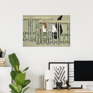 Vintage japanischer Hahn hinter Bambuszaun Kunst Poster