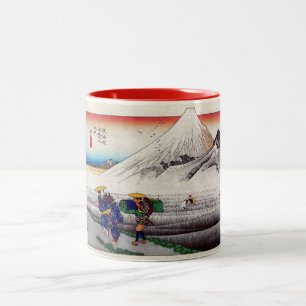 Vintage-japanischer Holzschnitt des Fuji Zweifarbige Tasse
