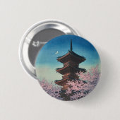 Vintage japanischer Holzschnitt Pagode am Frühling Button (Vorne & Hinten)