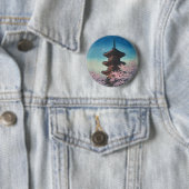 Vintage japanischer Holzschnitt Pagode am Frühling Button (Beispiel)