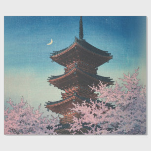 Vintage japanischer Holzschnitt Pagode am Frühling Geschenkpapier
