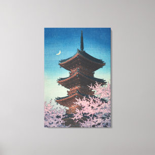 Vintage japanischer Holzschnitt Pagode am Frühling Leinwanddruck