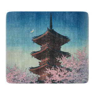 Vintage japanischer Holzschnitt Pagode am Frühling Schneidebrett