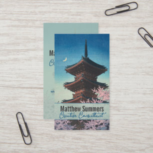Vintage japanischer Holzschnitt Pagode an einem Fr Visitenkarte