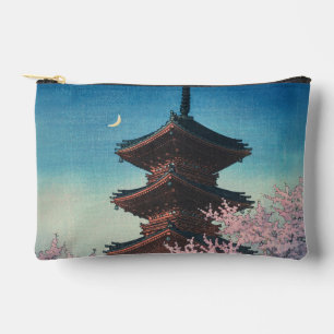 Vintage japanischer Holzschnitt Pagode an einem Fr Zubehörtasche
