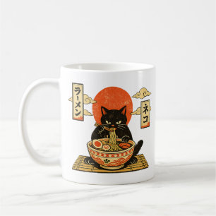 Vintage Japanischer Holzschnitt Schwarze Katze Ram Kaffeetasse