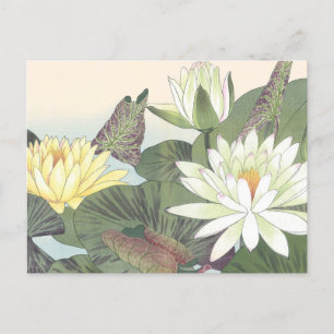 Vintage japanischer Holzschnitt Weiße Lotusblume Postkarte