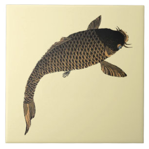 Vintage-Japanischer Koi-Fisch von Toyohara Chikano Fliese