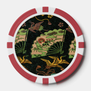 Vintage Japanischer Kranich & Fächer Blumenkunst-M Pokerchips