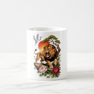Vintage Japanischer Löwe Grafik T-Shirt, Florale A Kaffeetasse