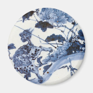 Vintage-Japanischer Löwe und Päonie Magnet