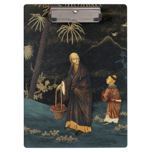 Vintage Japanischer Mönch und Kind G.A. Audsley Klemmbrett