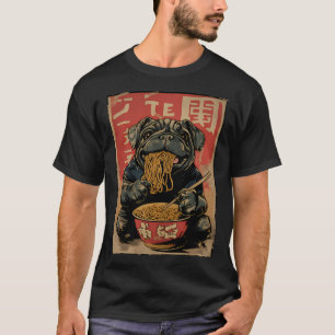 Vintage Japanischer Mops isst Ramen T-Shirt