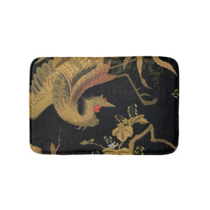 Vintage Japanischer Phoenix Gold Black Bird Badematte