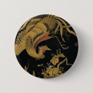 Vintage Japanischer Phoenix Gold Black Bird Button