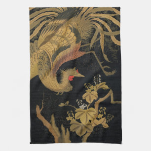 Vintage Japanischer Phoenix Gold Black Bird Geschirrtuch