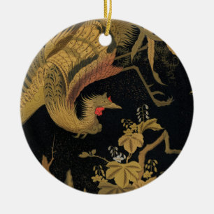 Vintage Japanischer Phoenix Gold Black Bird Keramik Ornament