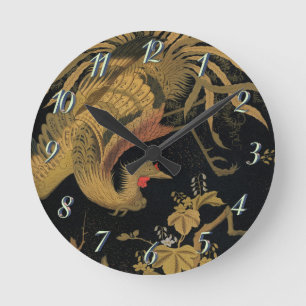 Vintage Japanischer Phoenix Gold Black Bird Runde Wanduhr
