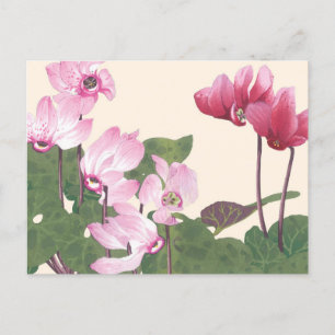 Vintage japanischer rosa Lotus Blumen-Holzschnitt Postkarte