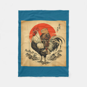 Vintage Japanischer Samurai Capybara Hahn Huhn Fleecedecke