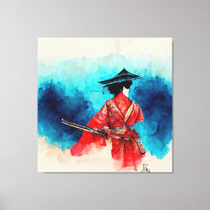 Vintage Japanischer Samurai-Krieger auf gespannter Leinwanddruck