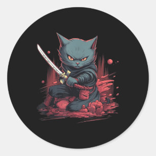 Vintage Japanischer Samurai Ninja Katzen Tattoo Ka Runder Aufkleber